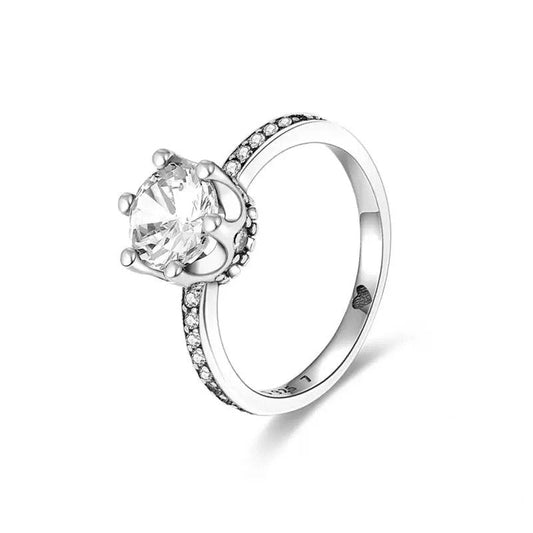 Solitaire Ring with CZ Accents- Wedding Ring