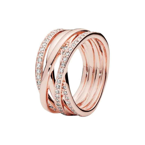 Rose Gold Sparkling & Polished Lines Ring - Rose Gold Sparkling & Polished Lines Ring