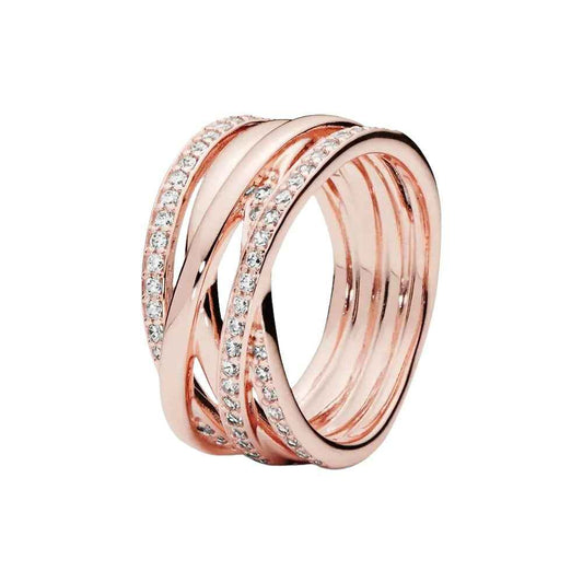 Rose Gold Sparkling & Polished Lines Ring