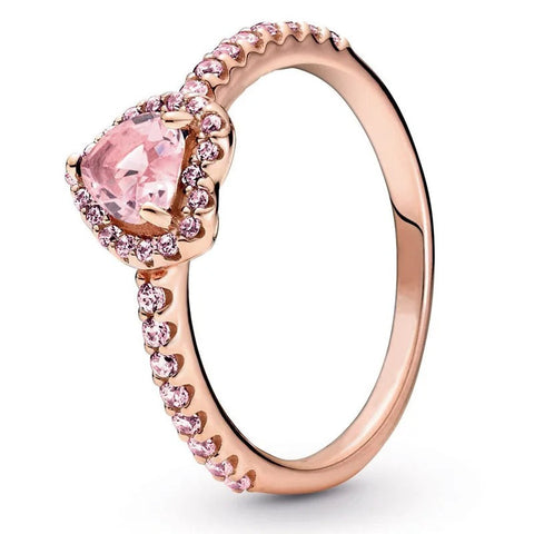 Rose Gold Ring Pink Heart-Shaped Gemstone Diamond Accents - Rose Gold Ring with Pink Heart-Shaped Gemstone and Diamond Accents