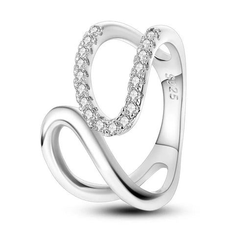 Modern Abstract Sterling Silver Ring CZ Loop - Modern Abstract Sterling Silver Ring with CZ Loop