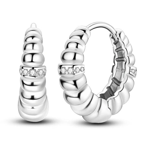 Elegant Sterling Silver Beaded Design Hoop Earrings - Sterling silver hoop earrings with a beaded design.