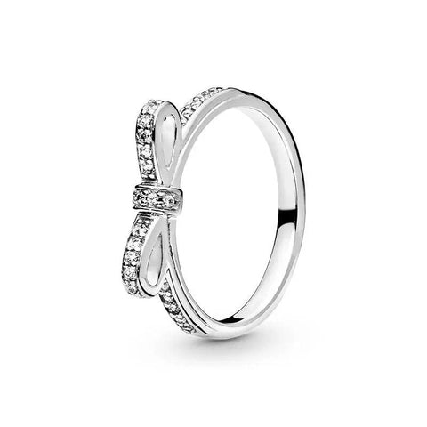 Sterling Silver Sparkling Bow Ring Clear Zirconia - Sterling Silver Sparkling Bow Ring with Clear Zirconia
