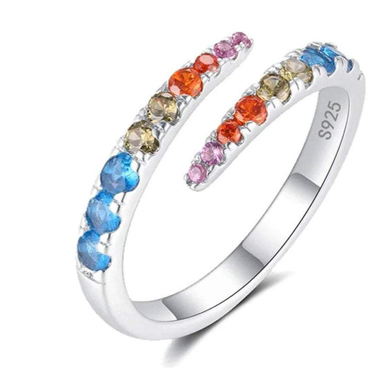 Sterling Silver Open Ring Rainbow Zircom