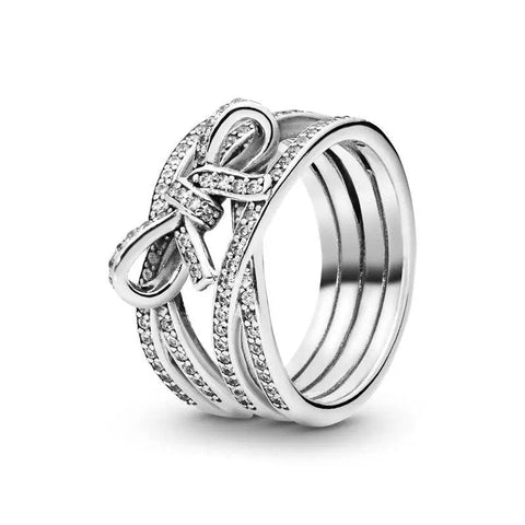 Sterling Silver Bow Ring Cubic Zirconia Accents - Sterling Silver Bow Ring with Cubic Zirconia Accents