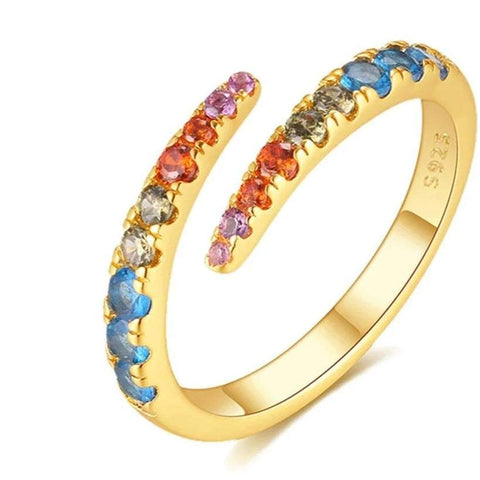 Gold Plated Open Ring Rainbow Zircom - Gold Plated Open Ring Rainbow Zircom