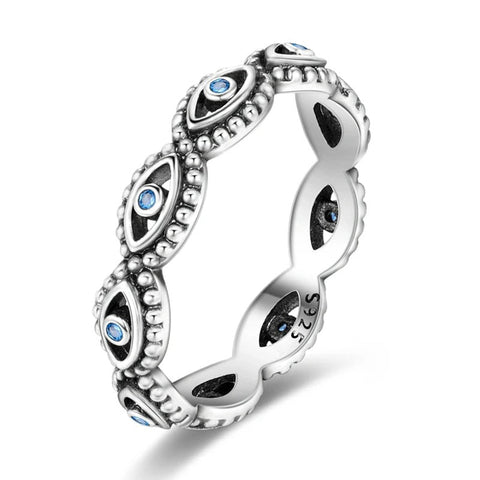Sterling Silver Evil Eye Ring Blue Gemstone Accents - Sterling Silver Evil Eye Ring with Blue Gemstone Accents