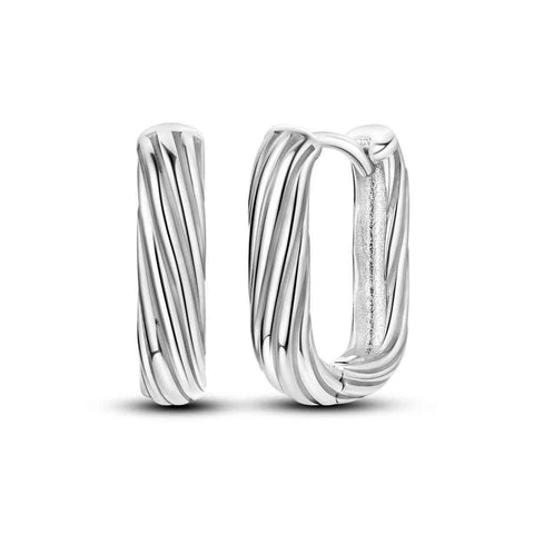 Modern Sterling Silver Layered Ribbon Hoop Earrings - Sterling silver hoop earrings with a layered ribbon design.