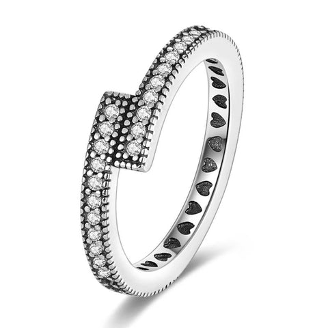 Sterling Silver Diamond Band Ring inner engraved hearts - Sterling Silver Diamond Band Ring with inner engraved hearts