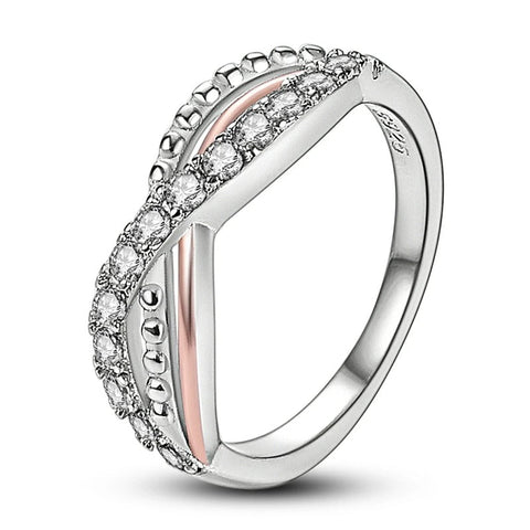 Sterling Silver Rose Gold V-Ring - Diamond Band - Sterling Silver and Rose Gold V-Ring - Diamond Band