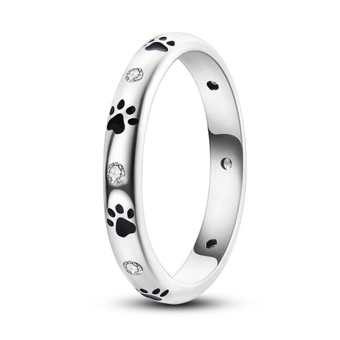 Sterling Silver Ring black Paw - Adorable Pet Lover's Jewelry - Sterling Silver Ring with black Paw - Adorable Pet Lover's Jewelry