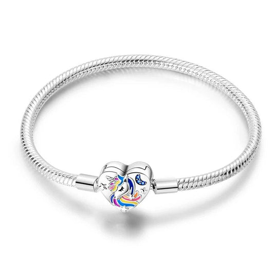 Rainbow unicorn charm sterling silver snake chain bracelet with colorful enamel