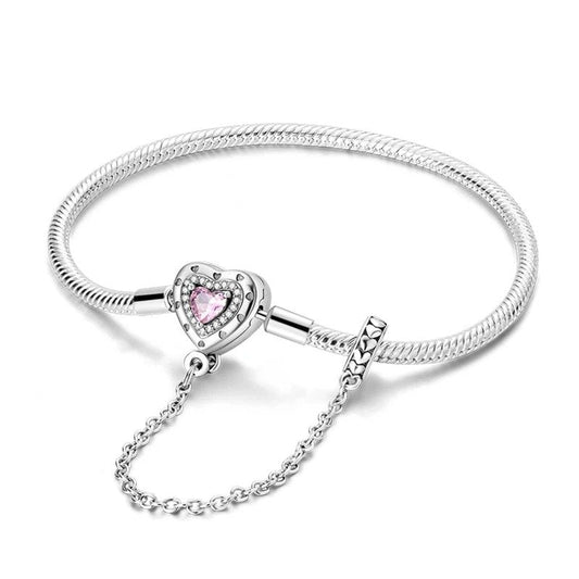 Pink Heart Crystal Charm Bracelet with pink heart charm.