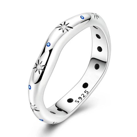 Sterling Silver Ring Blue dots White diamond Star Engravings - Sterling Silver Ring with Blue dots and White diamond Star Engravings