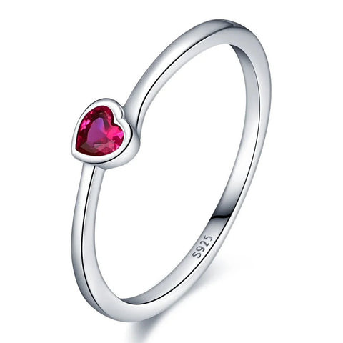 Sterling Silver Ruby Heart Ring - Sterling Silver Ruby Heart Ring