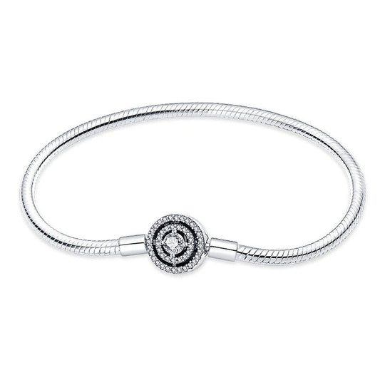 Sparkling Halo Sterling Silver Charm Bracelet with cubic zirconia halo charm.