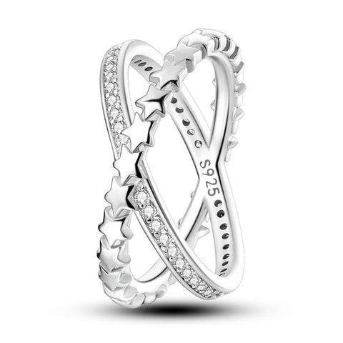 Silver Stars Diamond Eternity Double Ring - Silver Stars and Diamond Eternity Double Ring