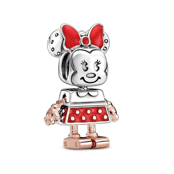 Minnie Mouse Robot Charm - Sterling silver and rose gold-plated robot Minnie Mouse charm with red enamel details.