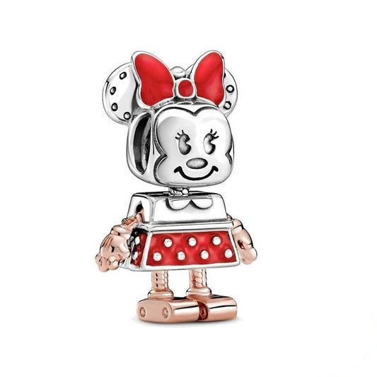 Sterling silver and rose gold-plated robot Minnie Mouse charm with red enamel details.