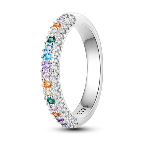 Sterling Silver Rainbow Pave Band - Promise Ring - Sterling Silver Rainbow Pave Band - Promise Ring