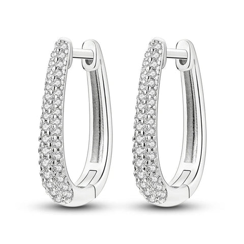 Sophisticated Sterling Silver Pave Huggie Hoop Earrings - Sterling silver huggie hoop earrings with pavA stones.