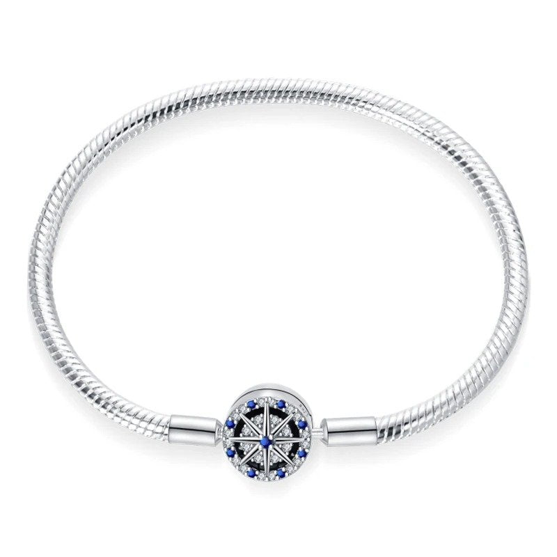 Starry night charm sterling silver snake chain bracelet with blue gemstones