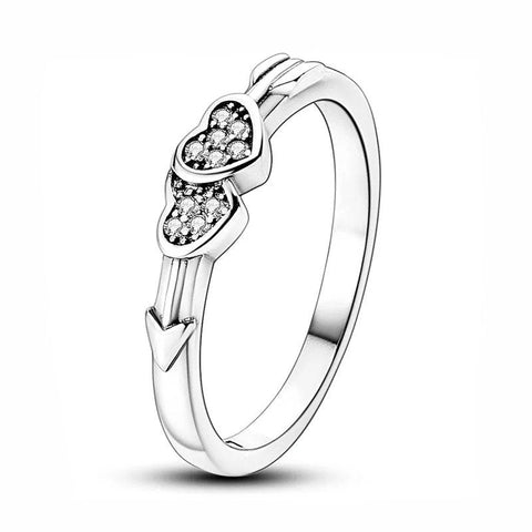 Silver Double Heart Arrow Ring CZ - Silver Double Heart Arrow Ring with CZ