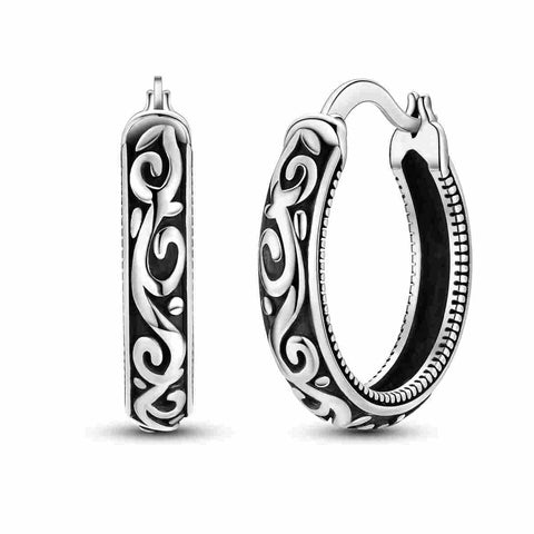 Elegant Sterling Silver Vintage Filigree Hoop Earrings - Sterling silver hoop earrings with intricate filigree design.