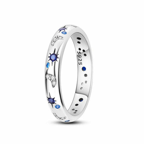 Night Band with Blue starts CZ and Cruystal Mooon in silver Ring