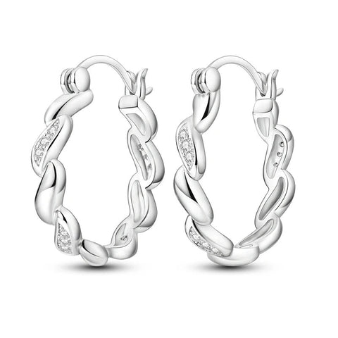 Stylish Sterling Silver Twisted Chain Hoop Earrings - Sterling silver hoop earrings with twisted chain design.