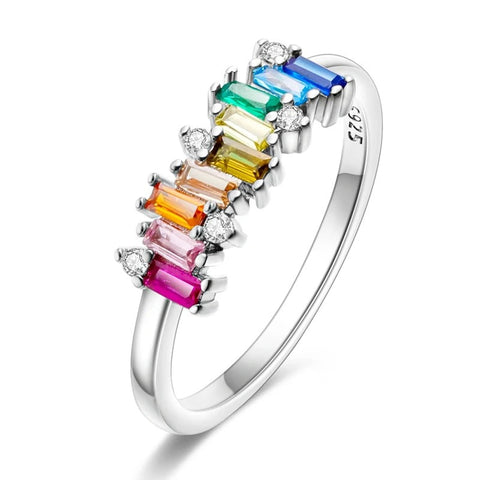 Silver Rainbow Colored Baguette Ring - Silver Rainbow Colored Baguette Ring