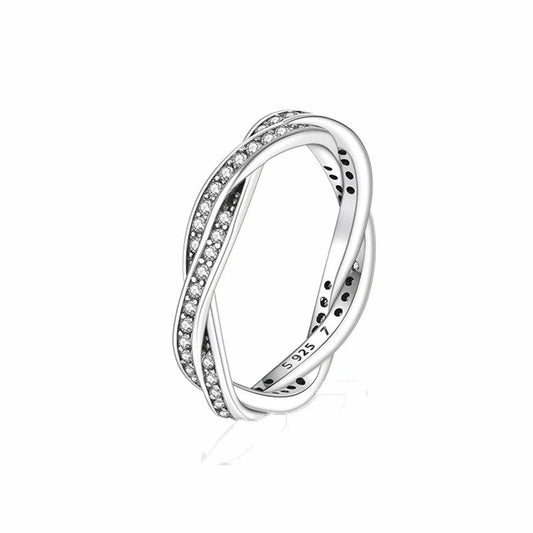 Sterling Silver Sparkling Twisted Lines Ring