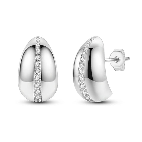 Elegant Sterling Silver Polished Dome Stud Earrings - Sterling silver polished dome stud earrings with sparkling stones.