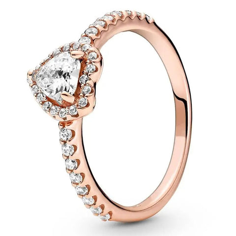 Rose Gold Ring with White Heart-Shaped Gemstone and Diamond Accents
