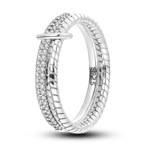 Sleek Sterling Silver CZ Pave twisted Ring - Sleek Sterling Silver and CZ Pave twisted Ring