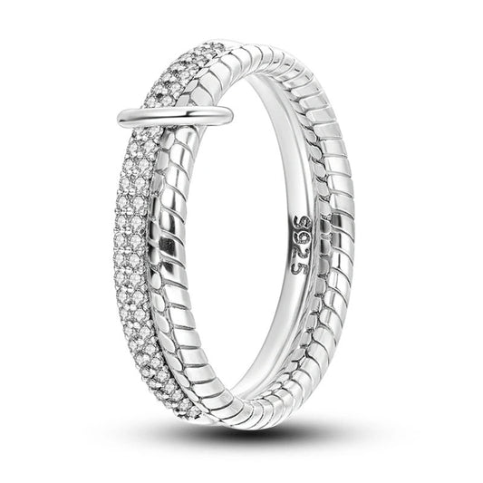 Sleek Sterling Silver and CZ Pave twisted Ring