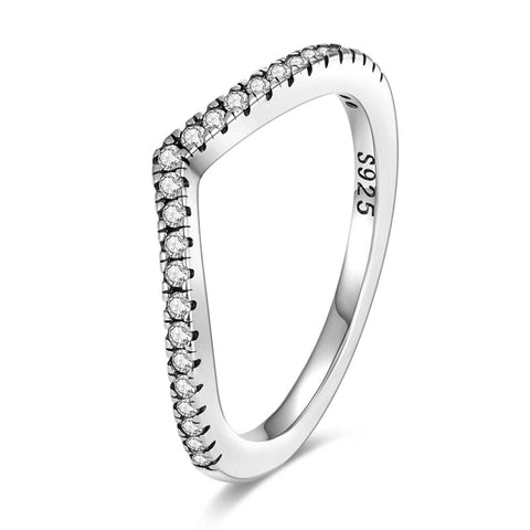 Silver Chevron Promise Ring Diamond Accents - Silver Chevron Promise Ring with Diamond Accents