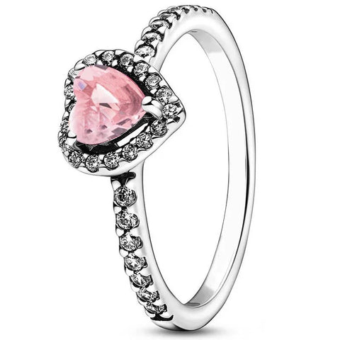 Silver Ring Pink Heart-Shaped Gemstone Diamond Accents - Sterling Silver Ring with Pink Heart-Shaped Gemstone and Diamond Accents