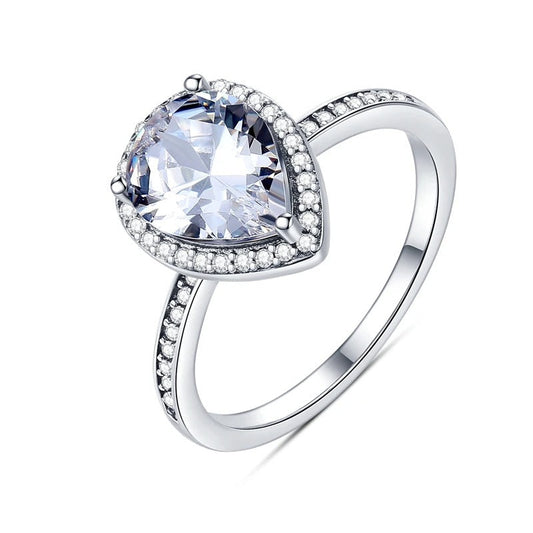 Light Blue Cubic Zirconia Teardrop Wedding Ceremony Silver Ring