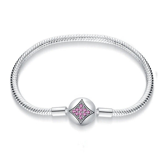 Pink radiance charm sterling silver snake chain bracelet with pink crystals