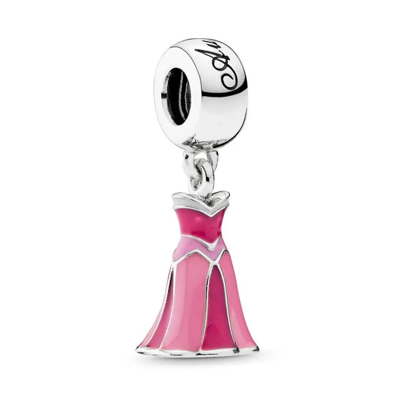 Aurora's Dreamy Dress Charm - Sterling silver Aurora's Dreamy Dress Charm with pink enamel and intricate silver accents.