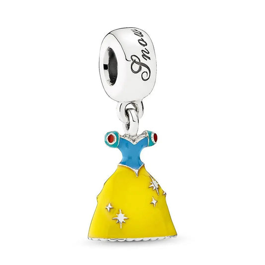 Sterling silver charm featuring Snow Whiteâ€™s dress with yellow, blue, and red enamel accents.