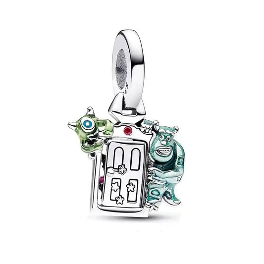 Sterling silver Monsters and Door Charm with vibrant enamel detailing and blue crystal eye.