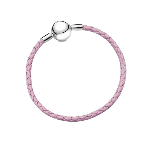 Chic Braided Leather Bracelet Magnetic Clasp - Multiple Colors - Pink braided leather bracelet with a magnetic clasp.