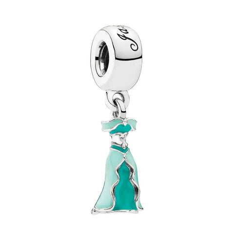 Jasmine Dress Charm - Sterling silver charm featuring Princess Jasmine's dress with vibrant turquoise enamel accents.