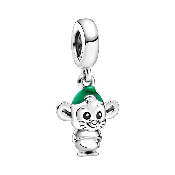 Gus Gus Charm for Pandora Bracelets - Sterling silver Gus Gus charm with green enamel hat, fitting Pandora bracelets