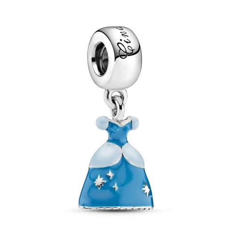 Cinderella Dress Charm - Sterling silver charm featuring Cinderella's ball gown with shimmering blue enamel accents.