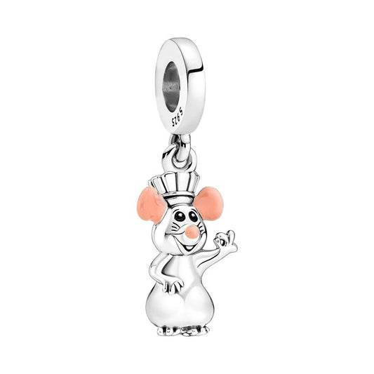 Sterling silver charm of Chef Remy from Ratatouille with rose gold accents.