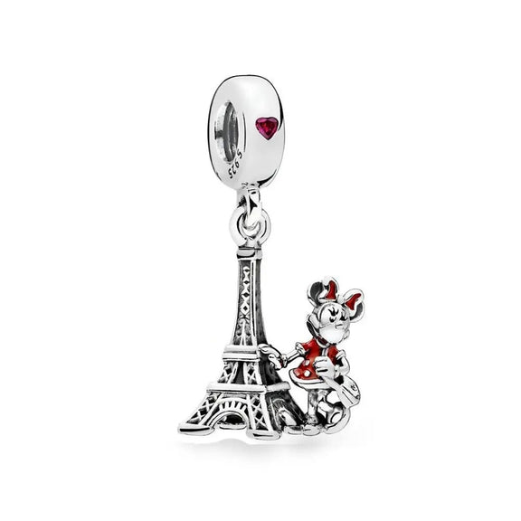 Minnie Mouse Eiffel Tower Charm - Sterling silver charm featuband Minnie Mouse with the Eiffel Tower, adorned with red enamel.