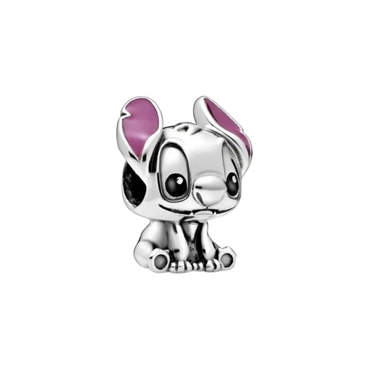 Sterling silver charm featuring Stitch from Lilo & Stitch with pink enamel accents on his ears.